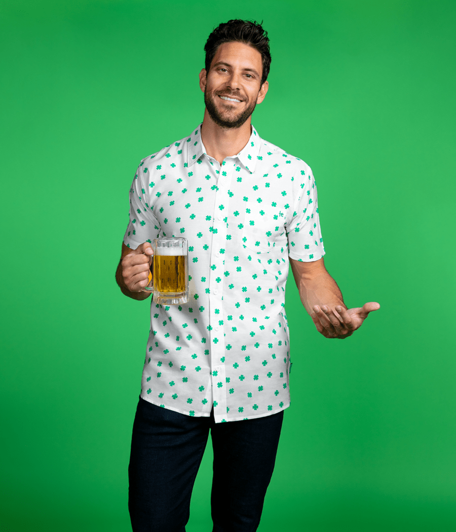 Men's White Crushin' Clovers Button Down Shirt Image 2